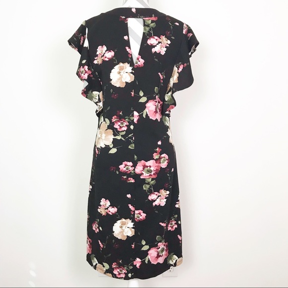 Les Amis Midi Dress Ruffle Flutter Sleeves Black - Picture 6 of 9